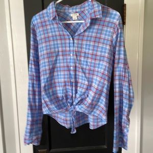 J crew plaid tie waist top/shirt